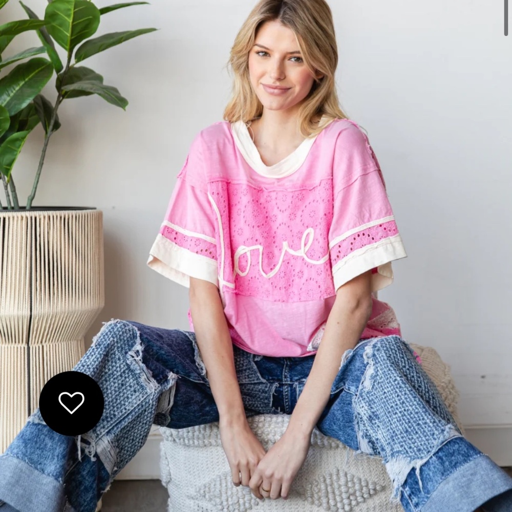 🌈 Oli and Hali “ Cupid “ Oli & Hali WASHED EYELET LOVE SHIRT 33